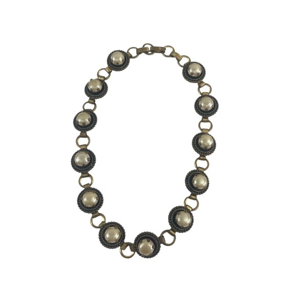 Vintage Retro Gold-Tone & Black Beaded Link Statement Necklace With Faux Pearl A - Picture 1 of 5
